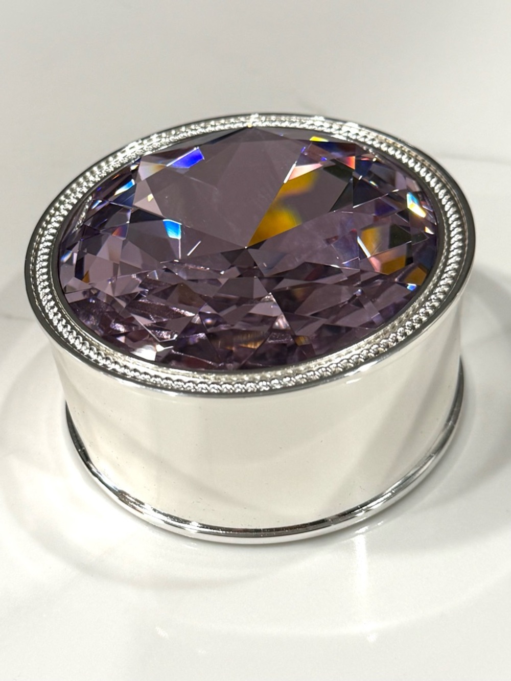Crystal Gem Box with Silver Safekeeper Lining